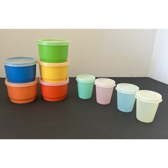 Tupperware Other - VTG Tupperware Lot 4 Midgets 2oz Shot Glasses and 5 Snack Containers All w/Lids